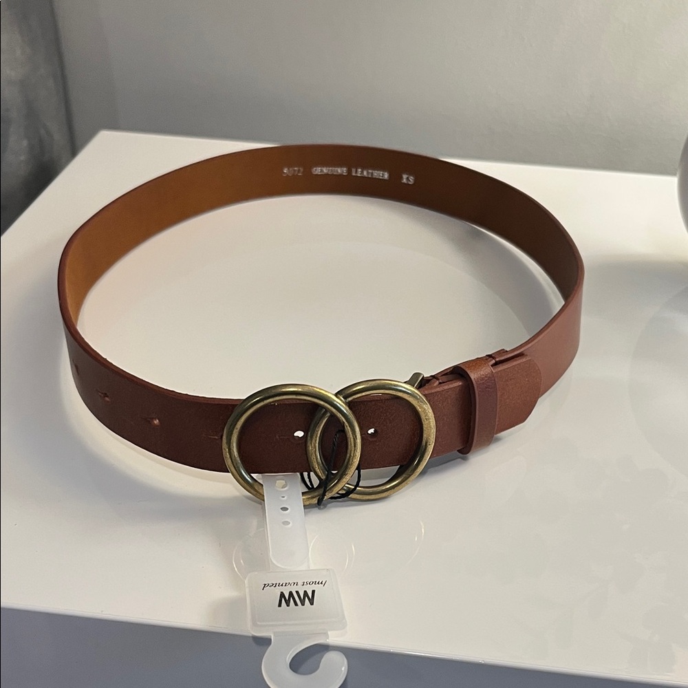 Double-Ring Tan Leather Belt with Antique Gold Hardware